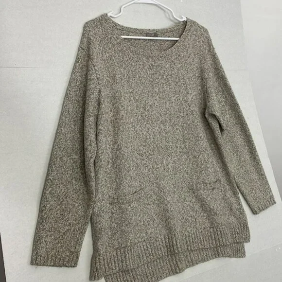 J. Jill Sweater with Pockets, Split High Low Hem, Beige / Tan, Large - Picture 3 of 9